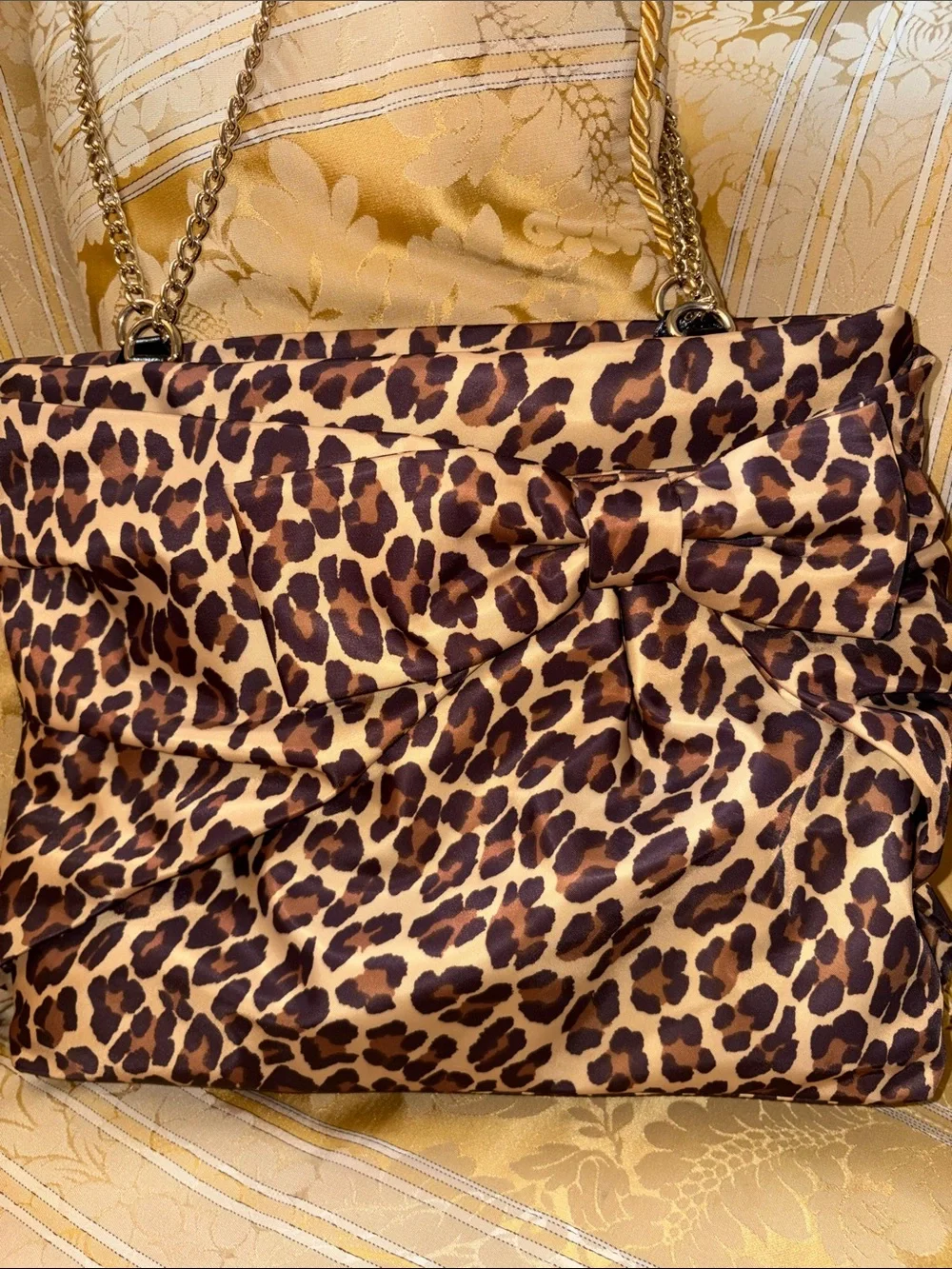 kate spade Leopard Print Satin Tote with Gold Chain Straps